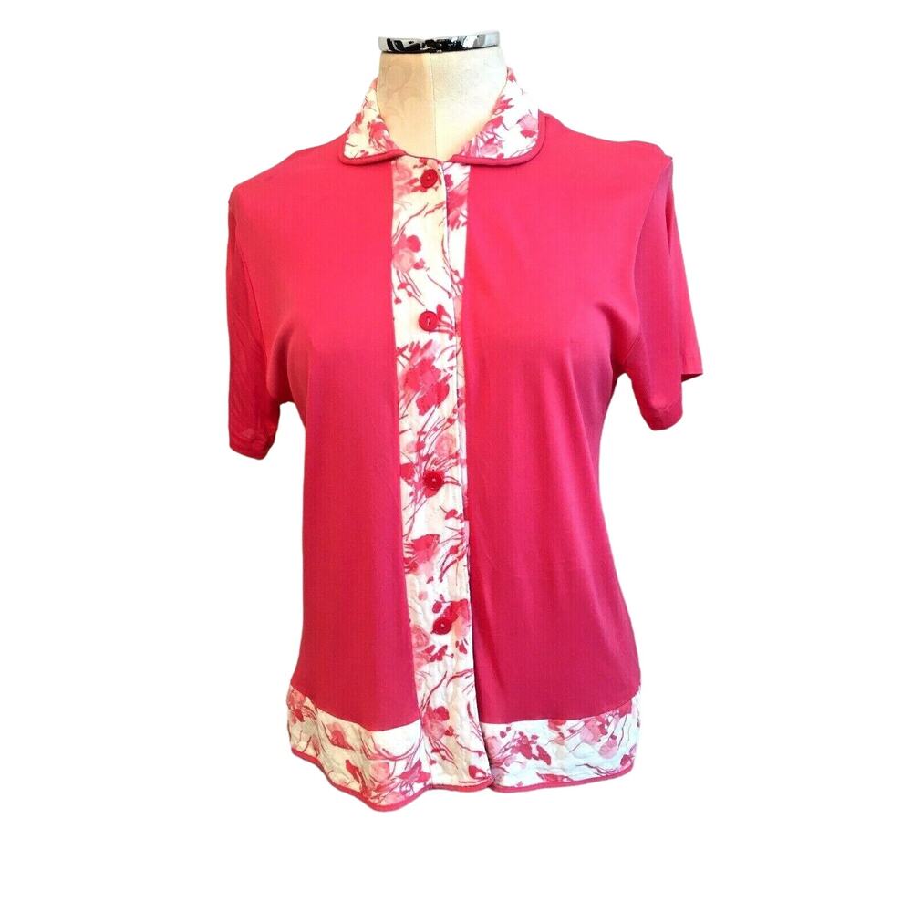 Small Binstron Women's Pajama Top Hot Pink Button Down Sleepwear Vintage 1960s